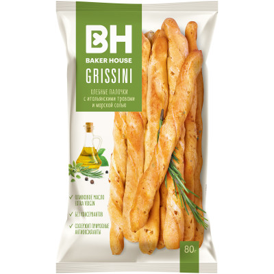 Хлебные палочки Baker House Grissini с итальянскими травами и морской солью, 80г