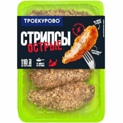Стрипсы из мяса цыплёнка-бройлера Троекурово Острые охлаждённые, 350г