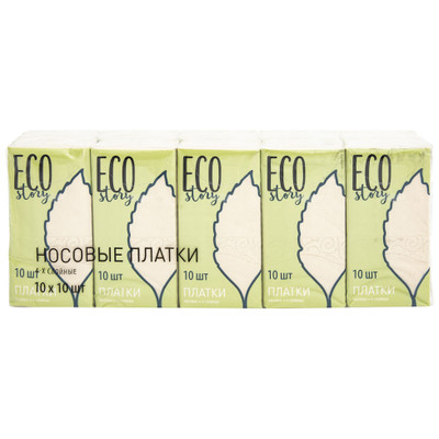 Платки носовые бумажные Eco Story 4 слоя, 10x10шт