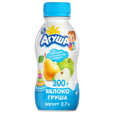 Йогурт Агуша Яблоко-Груша 2.7% с 8 месяцев, 200г