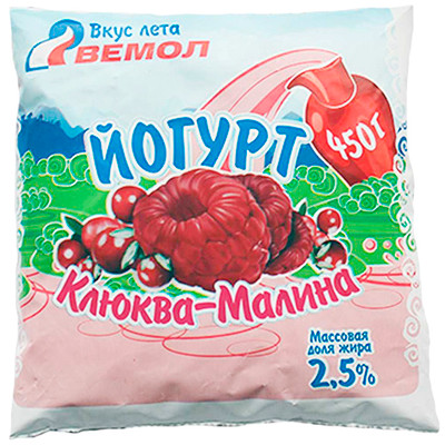 Йогурт Вемол клюква-малина 2.5%, 450мл