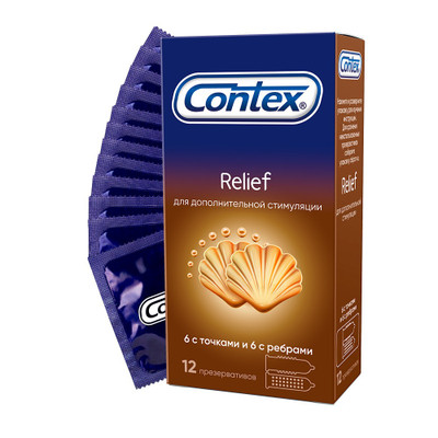 Презервативы Contex Relief с ребрами и точками, 6х12шт