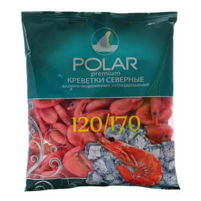 Креветки Polar 120/170 варёно-мороженые неразделанные, 500г
