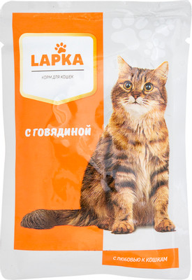 Корм Lapka с говядиной в соусе для кошек, 85г