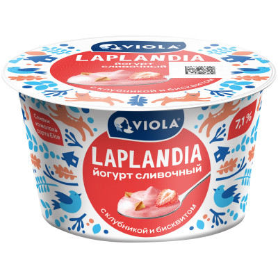 Йогурт сливочный Viola Laplandia клубника и бисквит 7%, 180г