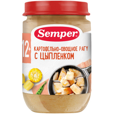 Пюре Semper Картофельно-овощное рагу с цыпленком с 12 месяцев, 190г
