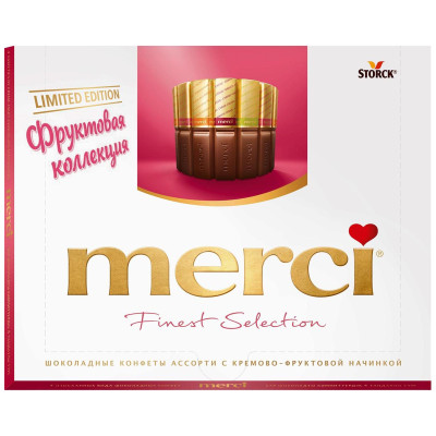 Набор конфет Merci шоколадные ассорти с кремово-фруктовой начинкой, 250г