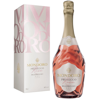 Вино игристое Mondoro Просекко Роуз розовое сухое в подарочной упаковке 11%, 750мл