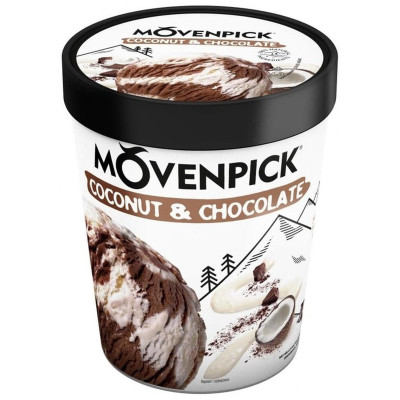 Мороженое сливочное Movenpick Coconut Chocolate двухслойное кокосовое и шоколадное 10%, 263г