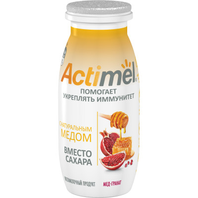 Напиток кисломолочный Актимель обогащённый с мёдом и гранатом 2.2%, 95мл