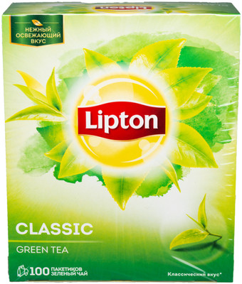 Чай Lipton Green Tea Classic зелёный байховый в пакетиках, 100x1.7г