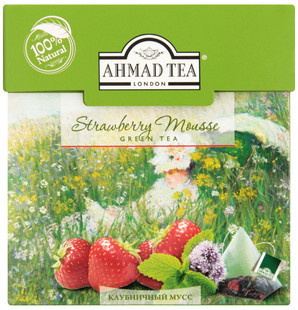 Чай Ahmad Tea Клубничный мусс зелёный в пирамидках, 20х1.8г