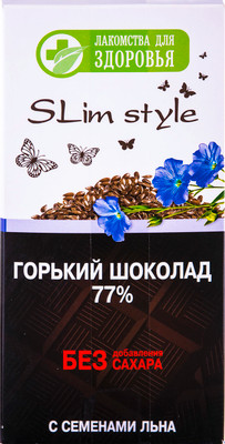 Шоколад горький Лакомства для здоровья Slim style семена льна 77%, 60г