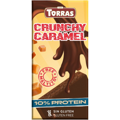 Шоколад Torras горький без сахара с протеином, карамелью и морской солью, 100г