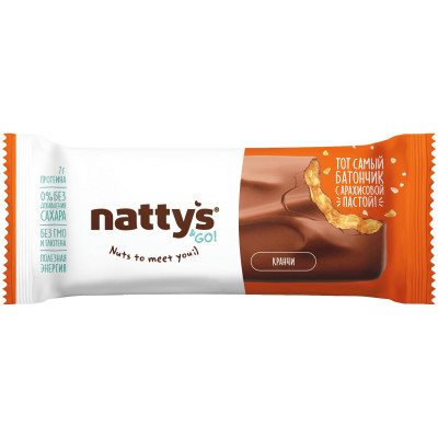 Батончик Nattys&Go! Crunch шоколадный с арахисовой хрустящей пастой в молочном шоколаде, 45г