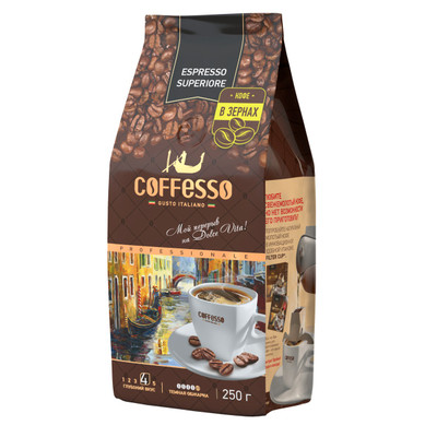 Кофе Coffesso Espresso Superiore жареный в зёрнах, 250г
