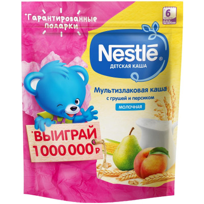 Каша Nestlé Молочная мультизлаковая с грушей и персиком с 6 месяцев, 220г