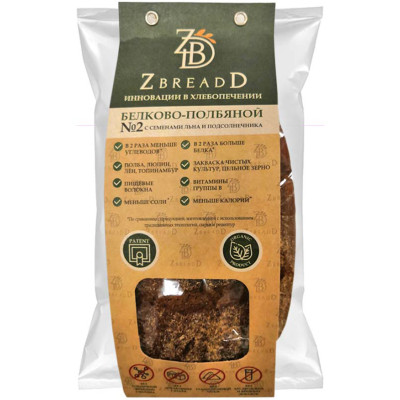 Хлеб ZbreadD белково-полбяной с семенами льна и подсолнечника, 290г