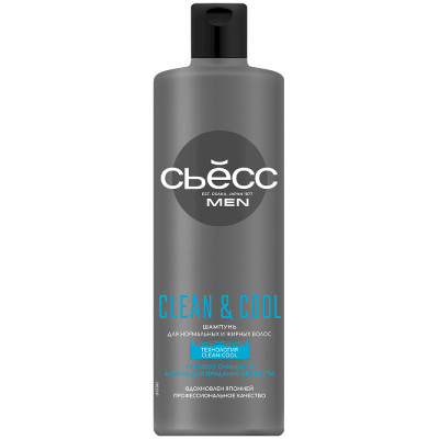 Шампунь мужской Сьёсс Clean & Cool для нормальных и жирных волос, глубокое очищение, 450мл