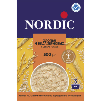 Хлопья Nordic 4 вида зерновых, 500г