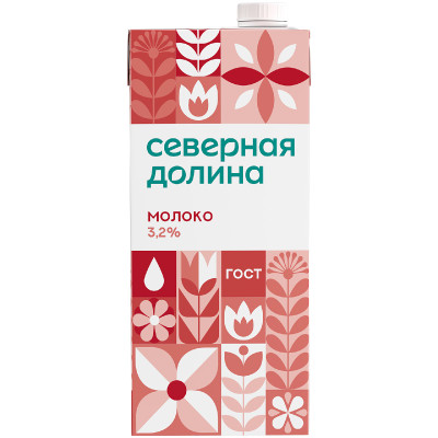 Молоко Северная Долина питьевое ультрапастеризованное 3.2%, 950мл