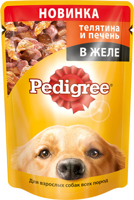 Корм Pedigree телятина и печень в желе для взрослых собак, 100г