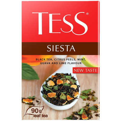 Чай Tess Siesta чёрный аромат гуавы и лайма листовой, 90г