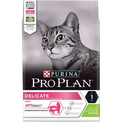 Сухой корм Pro Plan Delicate с ягнёнком для кошек с чувствительным пищеварением, 3кг