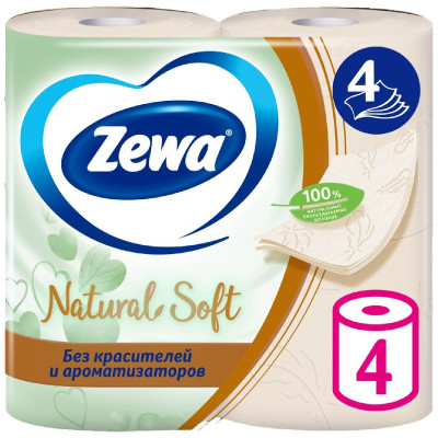 Туалетная бумага Zewa Natural Soft 4 слоя, 4шт