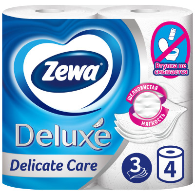 Туалетная бумага Zewa Deluxe белая 3 слоя, 4шт