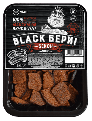 Гренки Vian Black бери! ржано-пшеничные со вкусом бекона, 100г