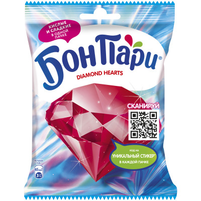 Мармелад жевательный Бон Пари Diamond Hearts с кислым и сладким вкусами, 65г