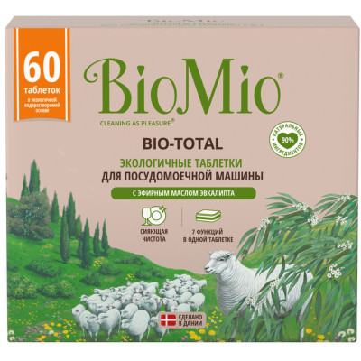 Таблетки Biomio Bio-Total для посудомоечной машины с маслом эвкалипта, 60шт