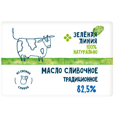 Масло Традиционное 82.5% сладко-сливочное несолёное Зелёная Линия, 200г