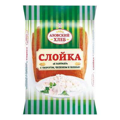 Слойка Азовский Хлеб с творогом чесноком и зеленью, 100г