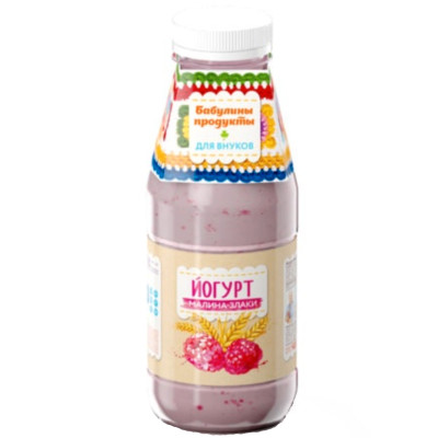 Йогурт Бабулины Продукты малина-злаки 1.5%, 400мл