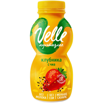 Продукт мультизлаковый питьевой Velle клубника-чиа ферментированный, 250мл
