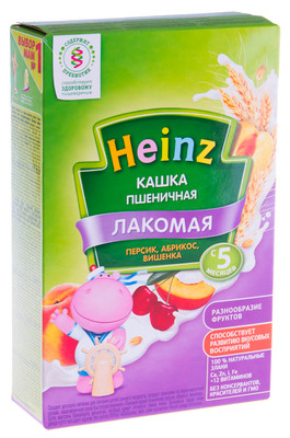 Каша Heinz Лакомая персик-абрикос-вишенка с 5 месяцев, 200г