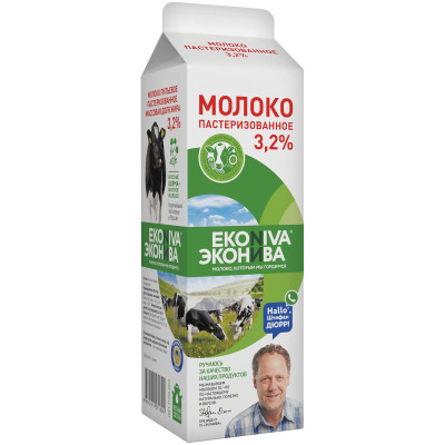 Молоко Эконива питьевое пастеризованное 3,2%, 1л