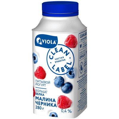 Йогурт питьевой Viola Clean label малина-черника 0.4%, 280мл