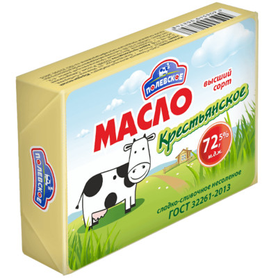 Масло Полевское Крестьянское сладко-сливочное 72.5%, 180г