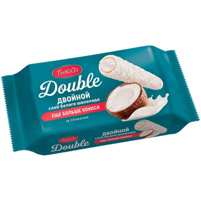 Трубочки Twiggy Double вафельные с кокосом в белом шоколаде, 185г
