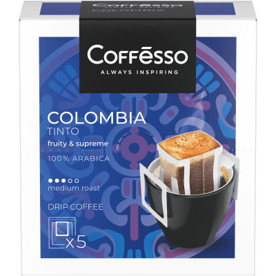 Кофе Coffesso Colombia Tinto молотый в дрип-пакетах среднеобжаренный, 5х10г
