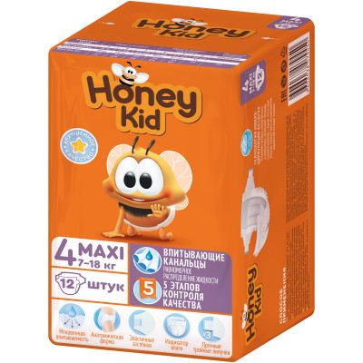 Подгузники Honey Kid maxi 7-18кг, 12шт