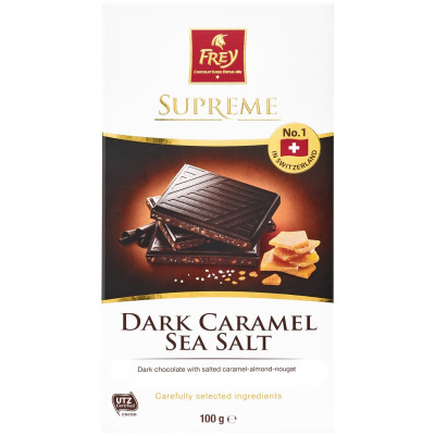 Шоколад тёмный с соленой карамельно-миндальной нугой Frey Supreme, 100г