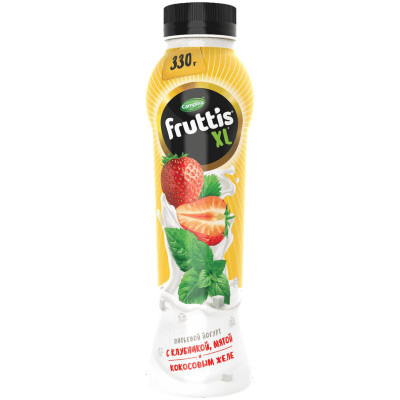 Йогурт Fruttis XL питьевой Клубника и кусочки кокосового желе Ната де Коко 2%, 330мл