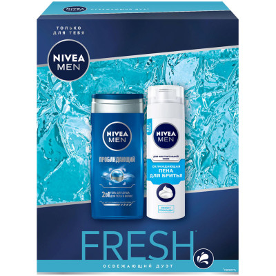 Подарочный набор Nivea Men Гель для душа тела и волос пробуждающий + Пена для бритья охлаждающая для чувствительной кожи