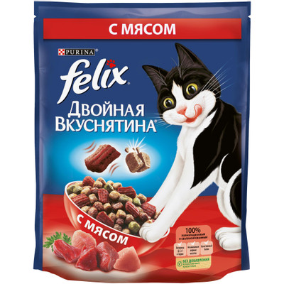 Корм сухой Felix Двойная вкуснятина с мясом для кошек, 750г