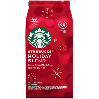 Кофе Starbucks Holiday Blend натуральный жареный молотый, 190г