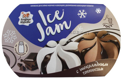 Мороженое Бодрая Корова двухслойное молочное и шоколадное с шоколадным топпингом 3.5%, 400г